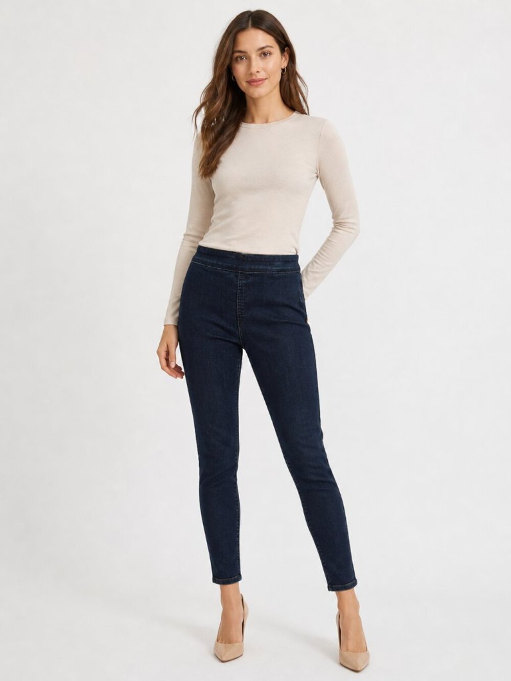 Tory Burch Stretch Side Zip Skinny Jeans Dark Indigo Pull On Denim Sz 26